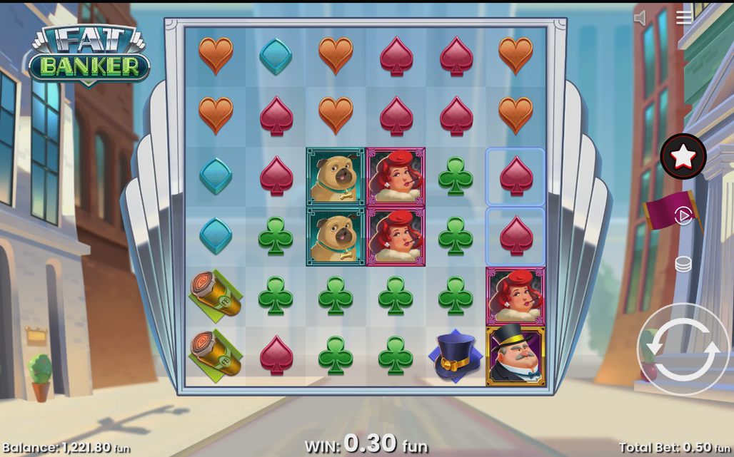 Free Spins-rutnätet där Fat Banker-wilden ligger kvar